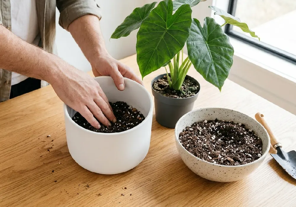 1. Yeni saksıyı ve toprak karışımını hazırlayın.